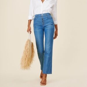 Most amazing high-rise blue jeans by Reformation. Size 24.